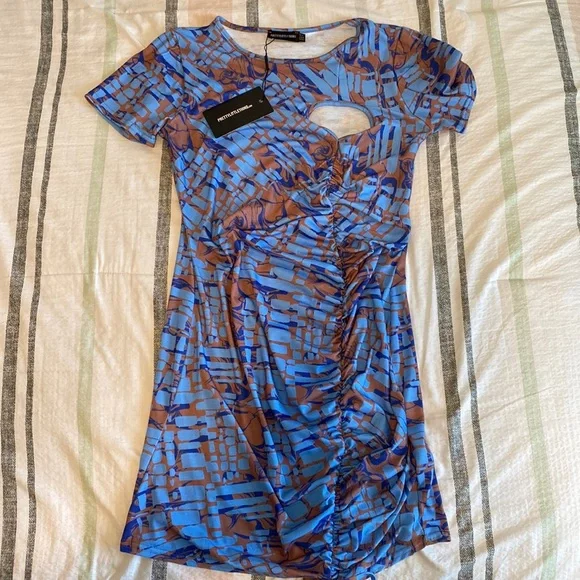 PrettyLittleThing | Dresses | Pretty Little Thing Blue Marble Print Ruched  Dress | Poshmark